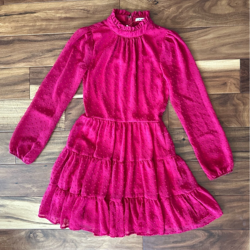 Francesca's NWT Charmed Hearts Red Angelina Mock Neck Clip Mini Dress size XXS - Picture 2 of 5